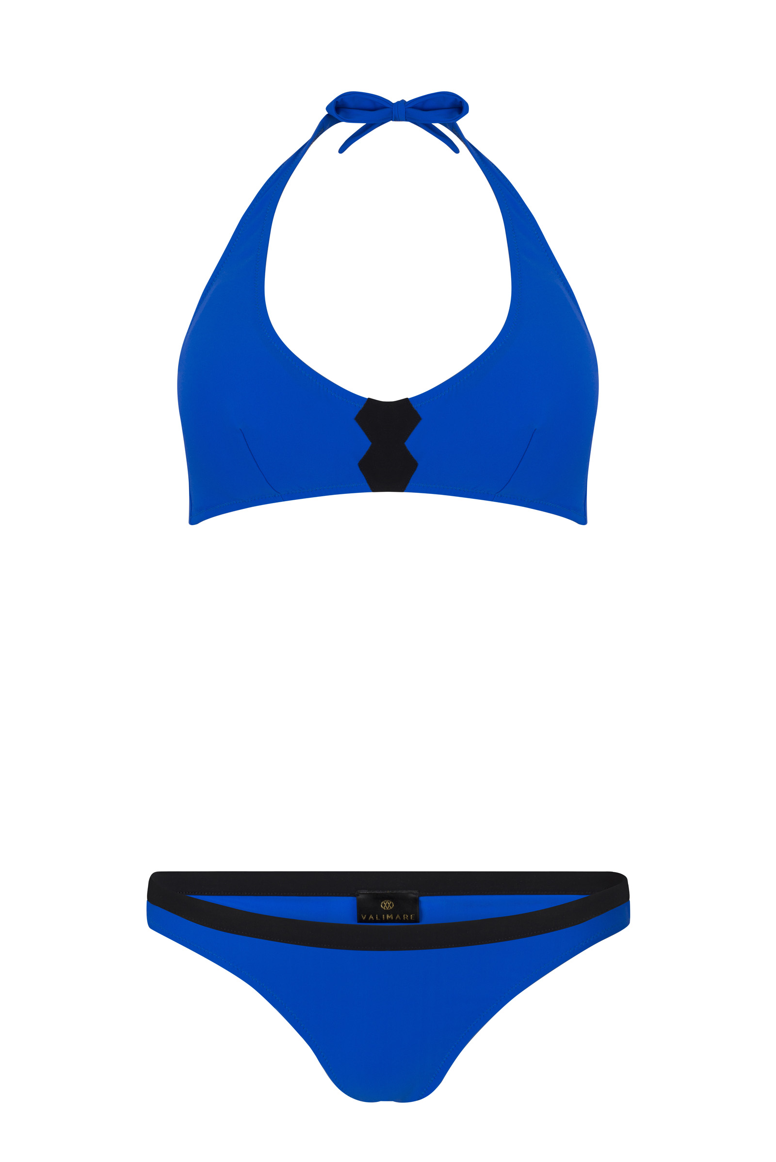 Ongemak Gering B.C. Designer swimwear | Halterneck Zig Zag Bikini Blue