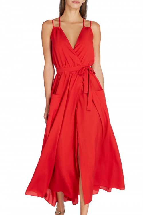 Women's Red Maxi Wrap Party Wear Dress