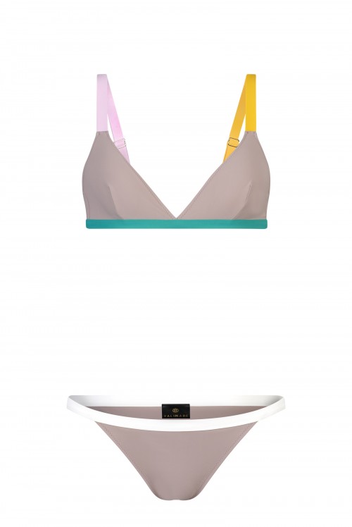 Designer swimwear | Colour block bikini taupe